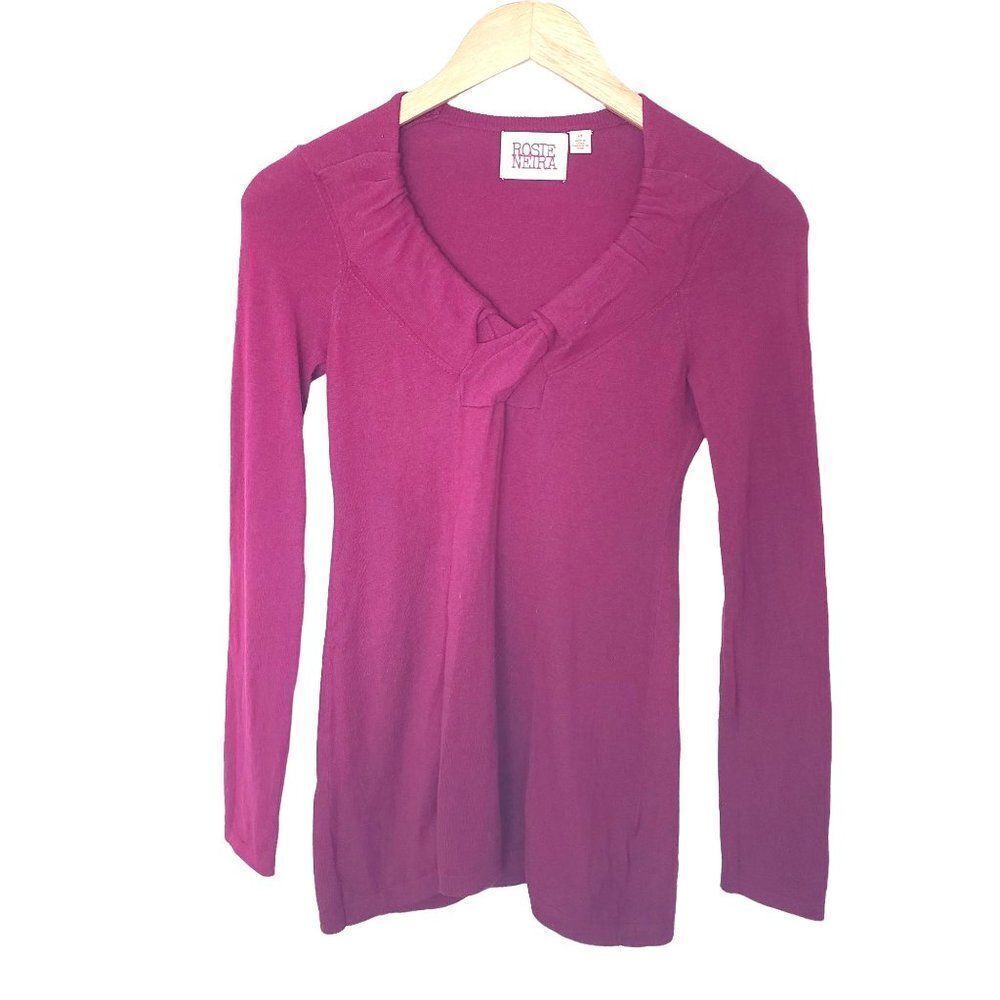 Rosie Neira Anthropologie Sweater Pink Cotton Cashmere Blend Ruched Neckline XS